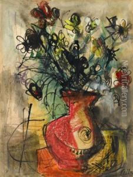 Vase Of Flowers Oil Painting - Jankel Adler