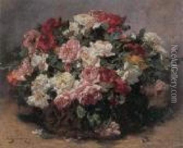 Basket Of Roses Oil Painting - Georges Jeannin
