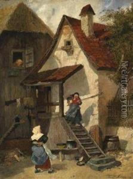Womenarguing Oil Painting - Heinrich Schlitt