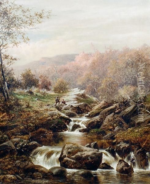 A Sunny Evening, Autumn Near Dolgelly, Northwales Oil Painting - William Henry Mander