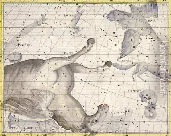 Constellation of Pegasus, plate 25 from Atlas Coelestis, by John Flamsteed 1646-1710, published in 1729 Oil Painting - Sir James Thornhill