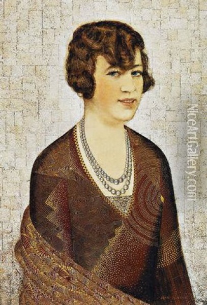 Portrait De Madame Rigaud Oil Painting - Jean Dunand