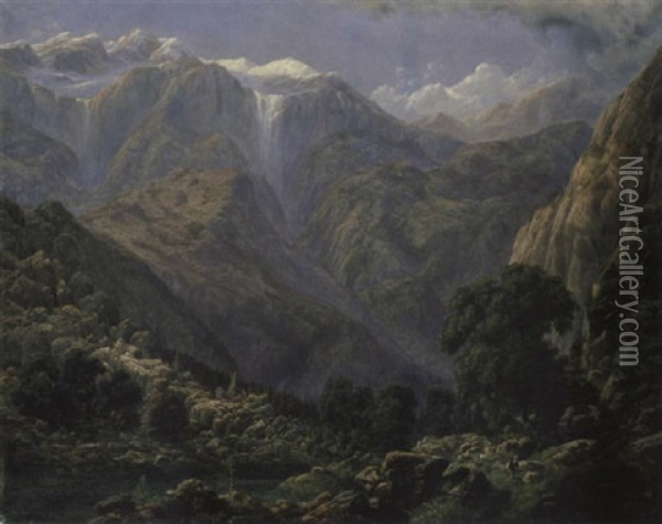 Schwiezer Alpenlandschaft Mit Der Jungfrau Oil Painting - Johann Wilhelm Schirmer