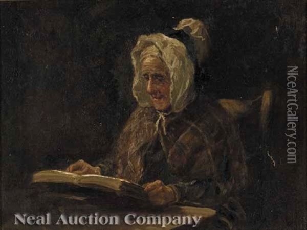Portrait Of An Elderly Woman Reading Oil Painting - Norman M. Macdougall