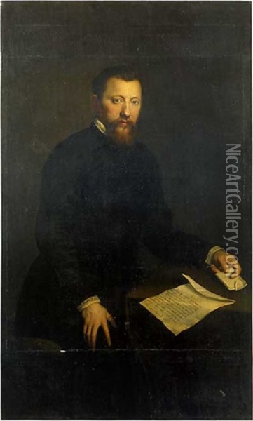 Portrait D'homme Tenant Une Lettre Cachetee Oil Painting - Giovanni Battista Moroni