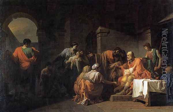 Belisarius Receiving Hospitality from a Peasant Who Had Served under Him 2 Oil Painting - Jean-Francois-Pierre Peyron