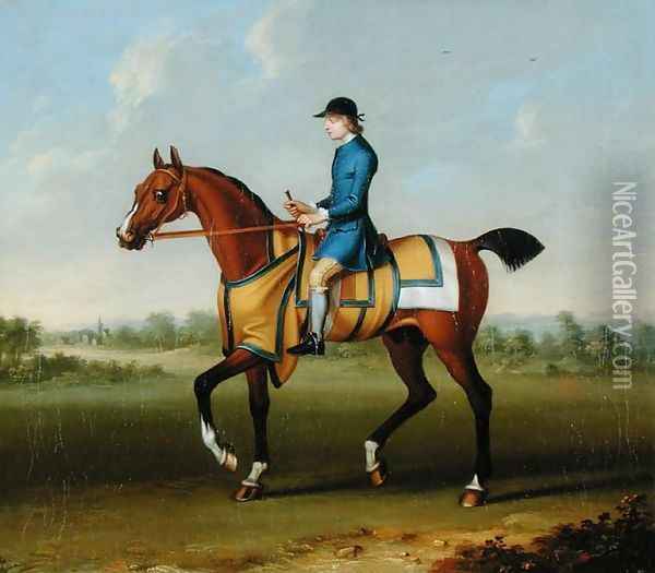 A Bay Racehorse with Jockey Up Oil Painting - James Seymour