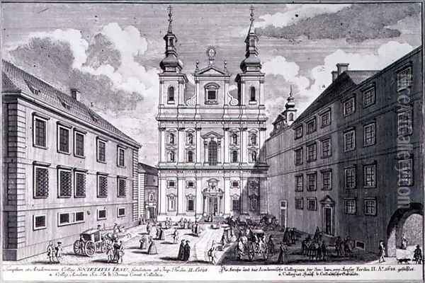 View of the Jesuitenkirche and Dr Ignaz Seipal Platz in Vienna Oil Painting - Salomon Kleiner