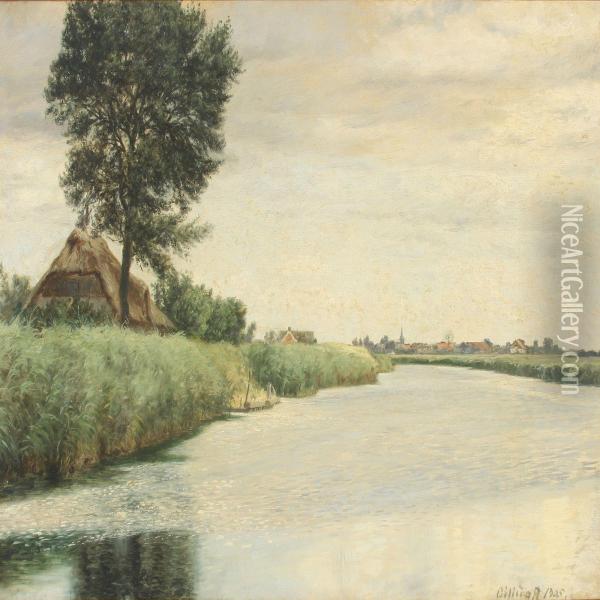 View From Odense Stream In Denmark Oil Painting - Cilius Andersen