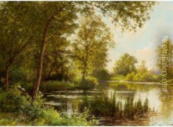 The River Bank In Summer Oil Painting - Albert Gabriel Rigolot