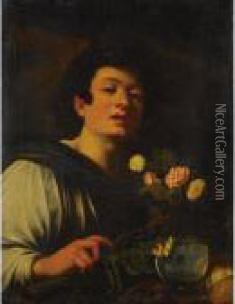 Boy With A Vase Of Flowers Oil Painting - Michelangelo Merisi Da Caravaggio