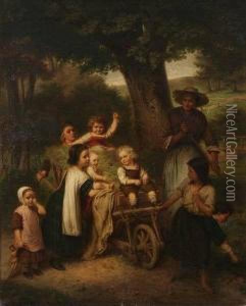 The Children's Haywagon Oil Painting - Marie Von Rouvroy