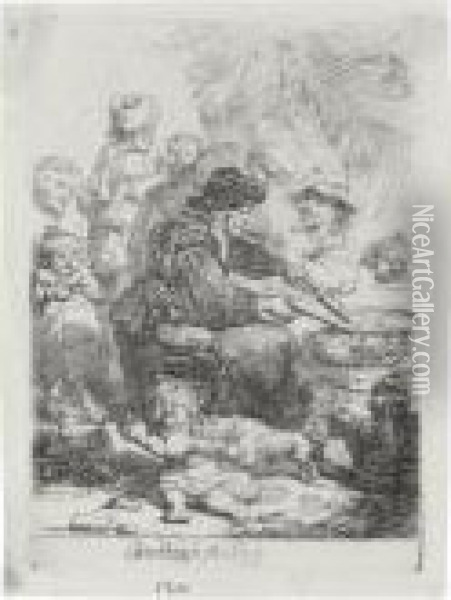 The Pancake Woman (b., Holl. 124; H. 141; Bb. 35-j) Oil Painting - Rembrandt Van Rijn