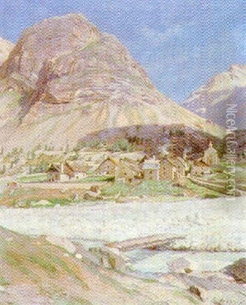 Village De Montagne - La Berarde Oil Painting - Ernest Victor Hareux