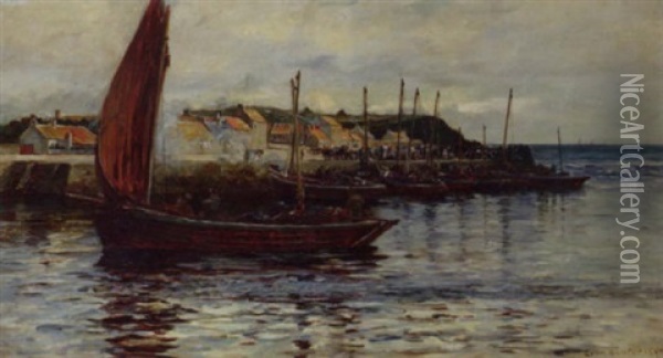 Shipping In The Harbour Of Oban (?) Oil Painting - Colin Hunter