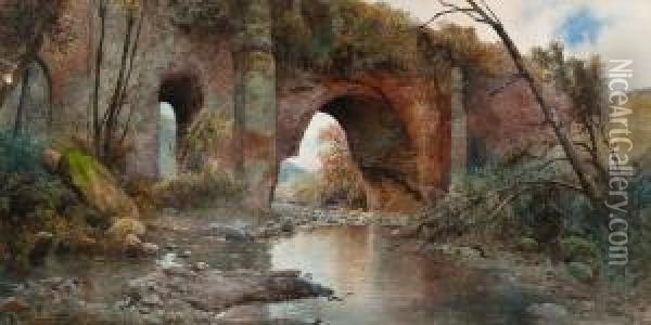 An Old Aqueduct Oil Painting - Ettore Roesler Franz