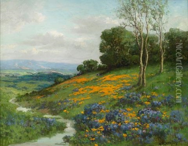Early Spring, Sonoma, California Poppies And Lupine Oil Painting - William Franklin Jackson