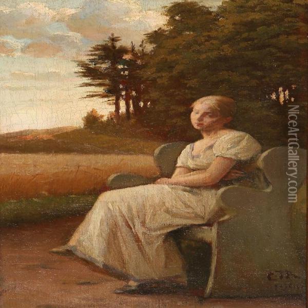 Thoughtful Girl On A Bench Oil Painting - Carl Christian Thomsen