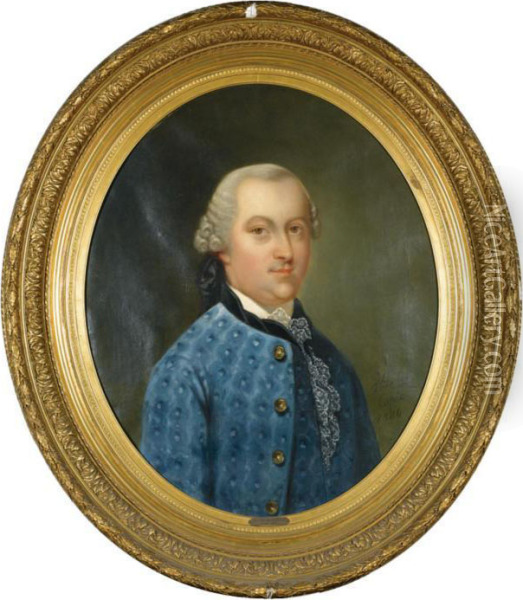 Portrait Of Mr. Jean P.e. De Caters, (1764-1847), Depicted Half Length Wearing A Green Jacket; Portrait Of Jean Francois De Potter ( 1737-1801), Depicted Half Length Wearing A Blue Jacket Oil Painting - Joseph Delin
