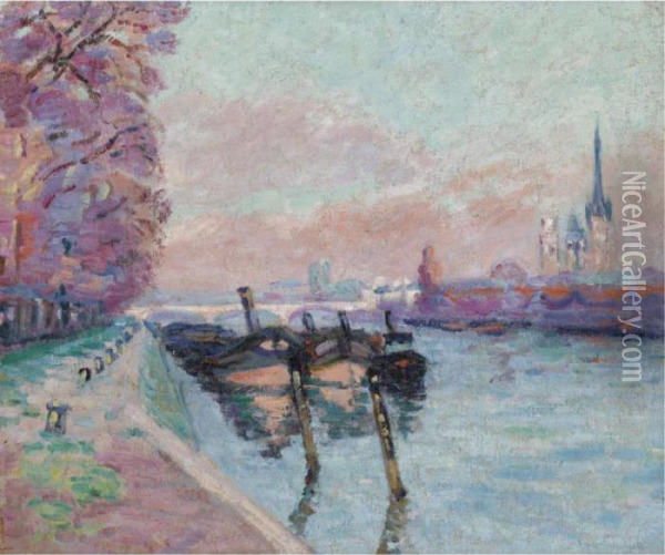 La Seine A Rouen Oil Painting - Armand Guillaumin