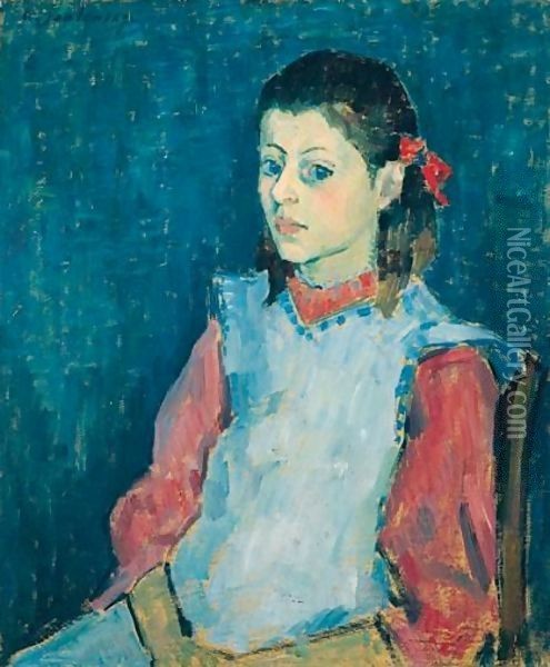 Madchen Mit Weisser SchArze (Girl With A White Apron) Oil Painting - Alexei Jawlensky