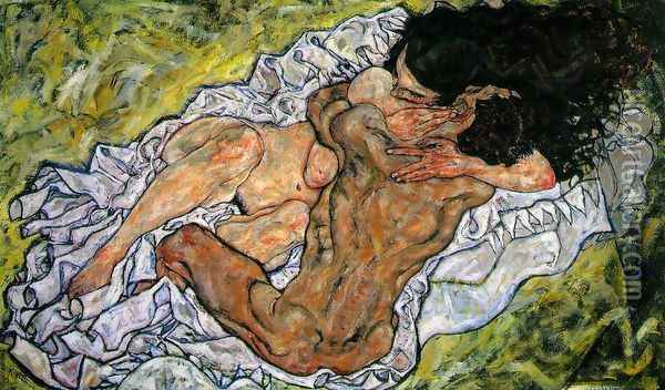 The Embrace (The Loving) Oil Painting - Egon Schiele
