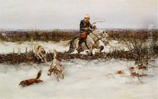 Fox Hunting Scene Oil Painting - Sergei Semyonovich Voroshilov