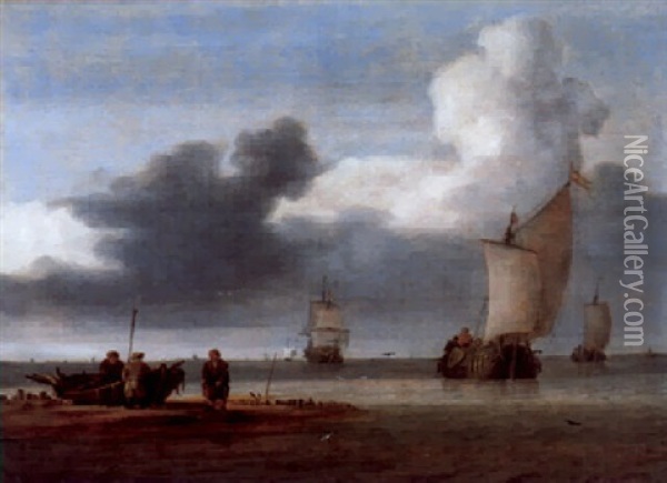 Fischerboote Und Segelschiffe An Der Hollandischen Kuste Oil Painting - Julius Porcellis