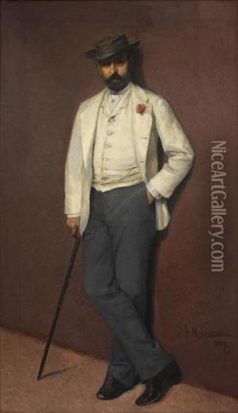 Retrato De Caballero Con Baston Oil Painting - Francisco Masriera y Manovens