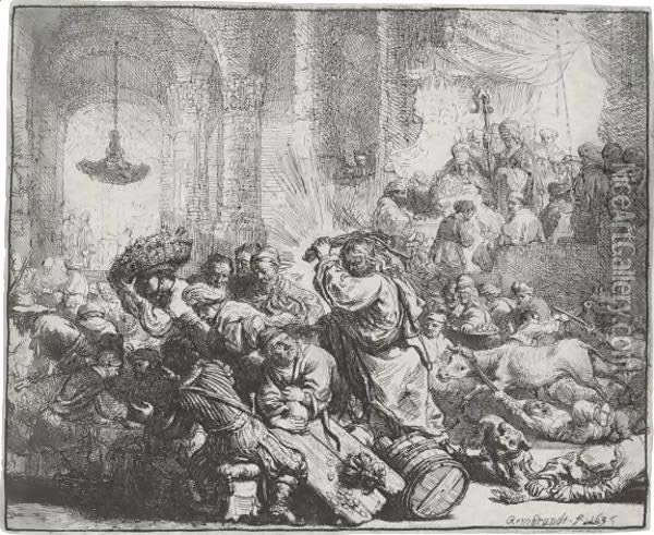 Christ Driving The Money Changers From The Temple 3 Oil Painting - Rembrandt Van Rijn