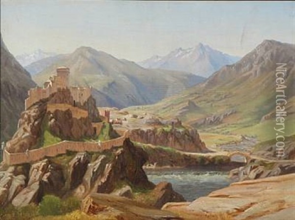 Three Landscapes From The Pyrenees And The Alps (3 Works) Oil Painting - Eiler Rasmussen Eilersen