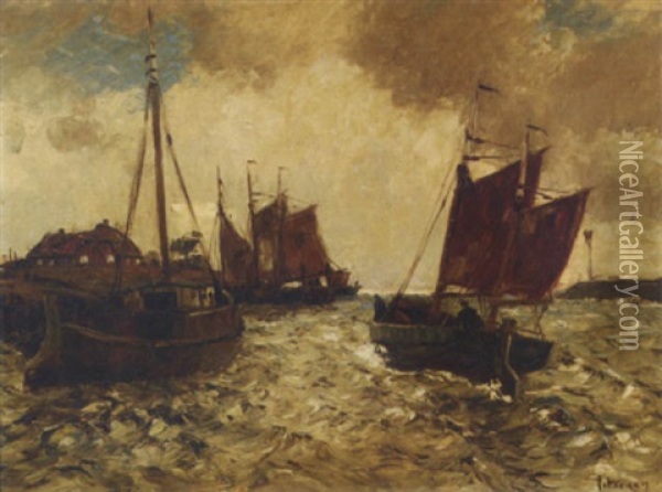 Shipping In A Harbour Entrance Oil Painting - Hans von Petersen