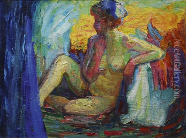 Female Nude Oil Painting - Franz Noelken