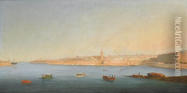 Valletta From Marsamxett Harbour Oil Painting - Girolamo Gianni