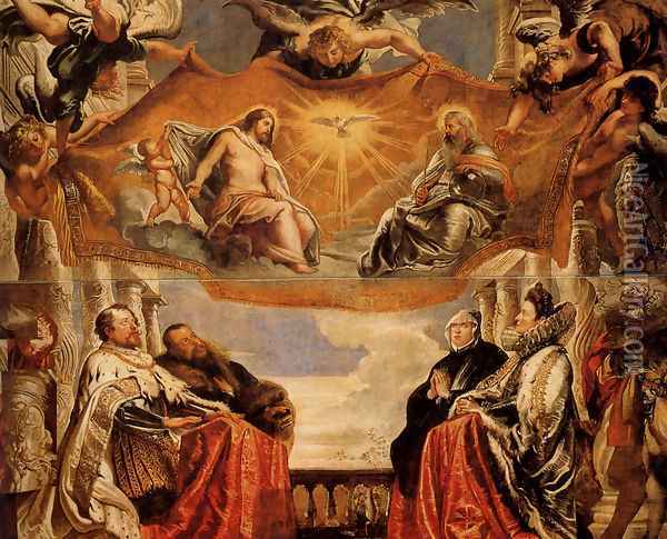 The Trinity Adored By The Duke Of Mantua And His Family Oil Painting - Peter Paul Rubens