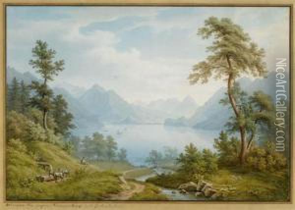 Brienzer See Gegen Ringgenberg Und Interlacken Oil Painting - Anton Winterlin