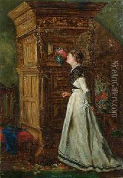 A Young Girl In An Interior Oil Painting - Henry Robert Robertson
