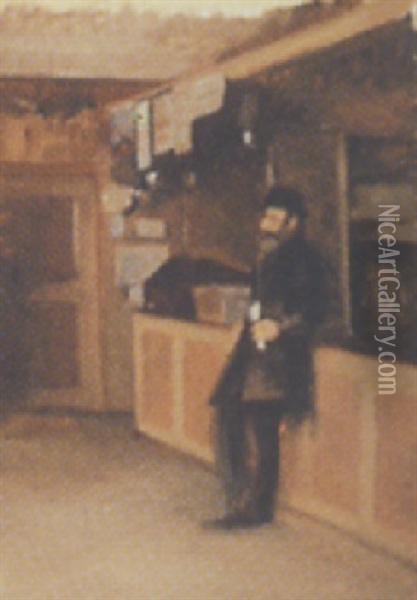 Interior Fra Kobmandsforretning, Med Piberygende Hoker Oil Painting - Peter Vilhelm Ilsted