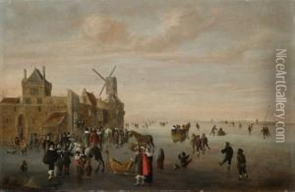 Eisvergnugen Vor Einer Hollandischen Stadt Oil Painting - Cornelis Beelt