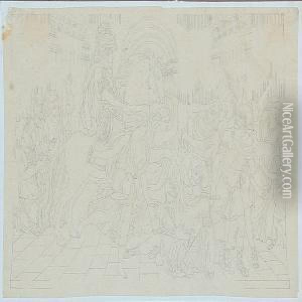 Study For Wall Decoration With A War Scene From The Antiquity Oil Painting - Georg Christian Hilker