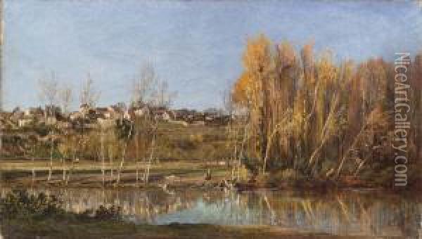 Lavandaie Presso Il Villaggio D'auversesur Oise Oil Painting - Alexandre Paul Josephe Veron