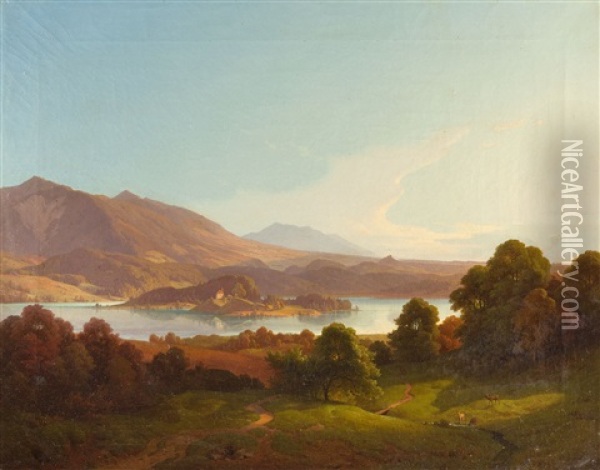 Der Staffelsee Oil Painting - Carl Friedrich Heinzmann