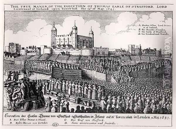 The Execution of Thomas Wentworth 1593-1641 Earl of Strafford Tower Hill Oil Painting - Wenceslaus Hollar