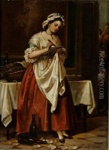 Girl With Red Skirt Oil Painting - Jose Miralles Darmanin