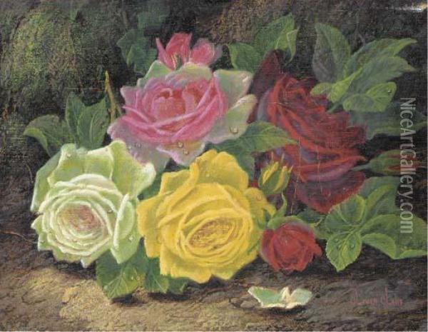 Roses On A Forest Floor Oil Painting - Oliver Clare