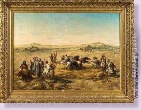 Le Battage Du Ble En Algerie Oil Painting - Louis-Charles Spriet