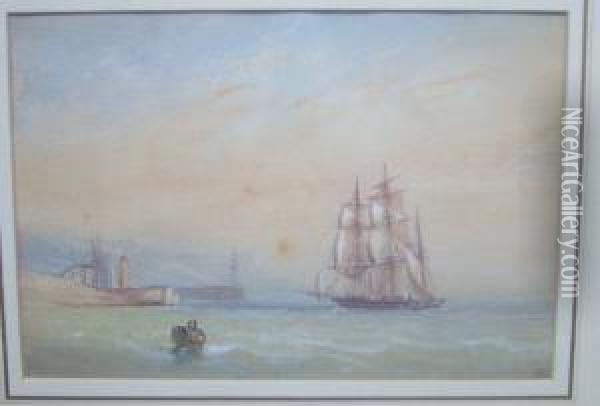 Ship Sailing Into Port Oil Painting - J. O'Bryen Lomax