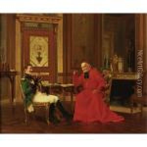 An Audience With The Cardinal Oil Painting - Alfred Charles Weber