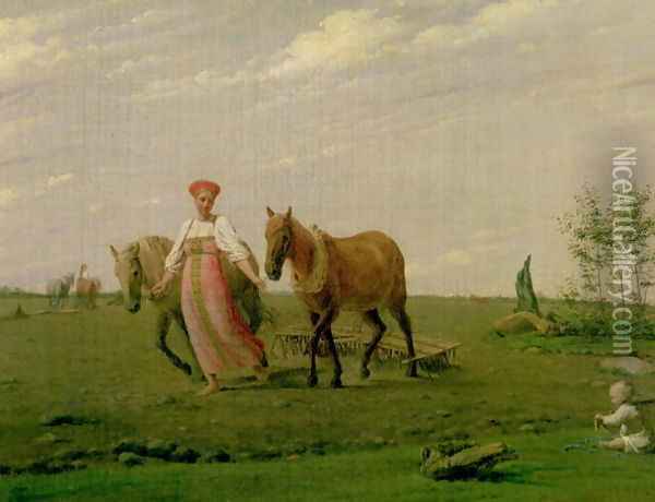 Ploughing in Spring, 1820s Oil Painting - Aleksei Gavrilovich Venetsianov