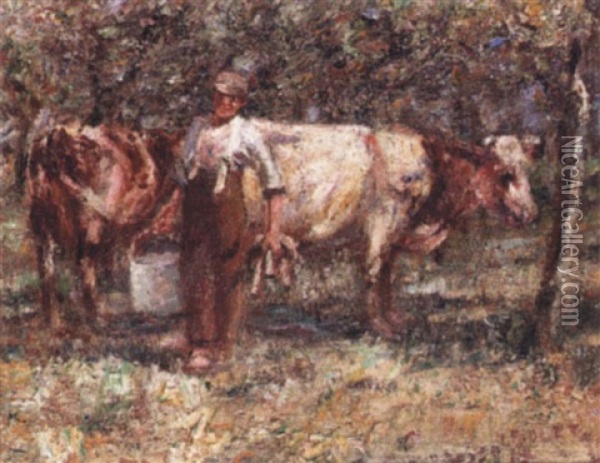 Milking Time Oil Painting - Harry Fidler